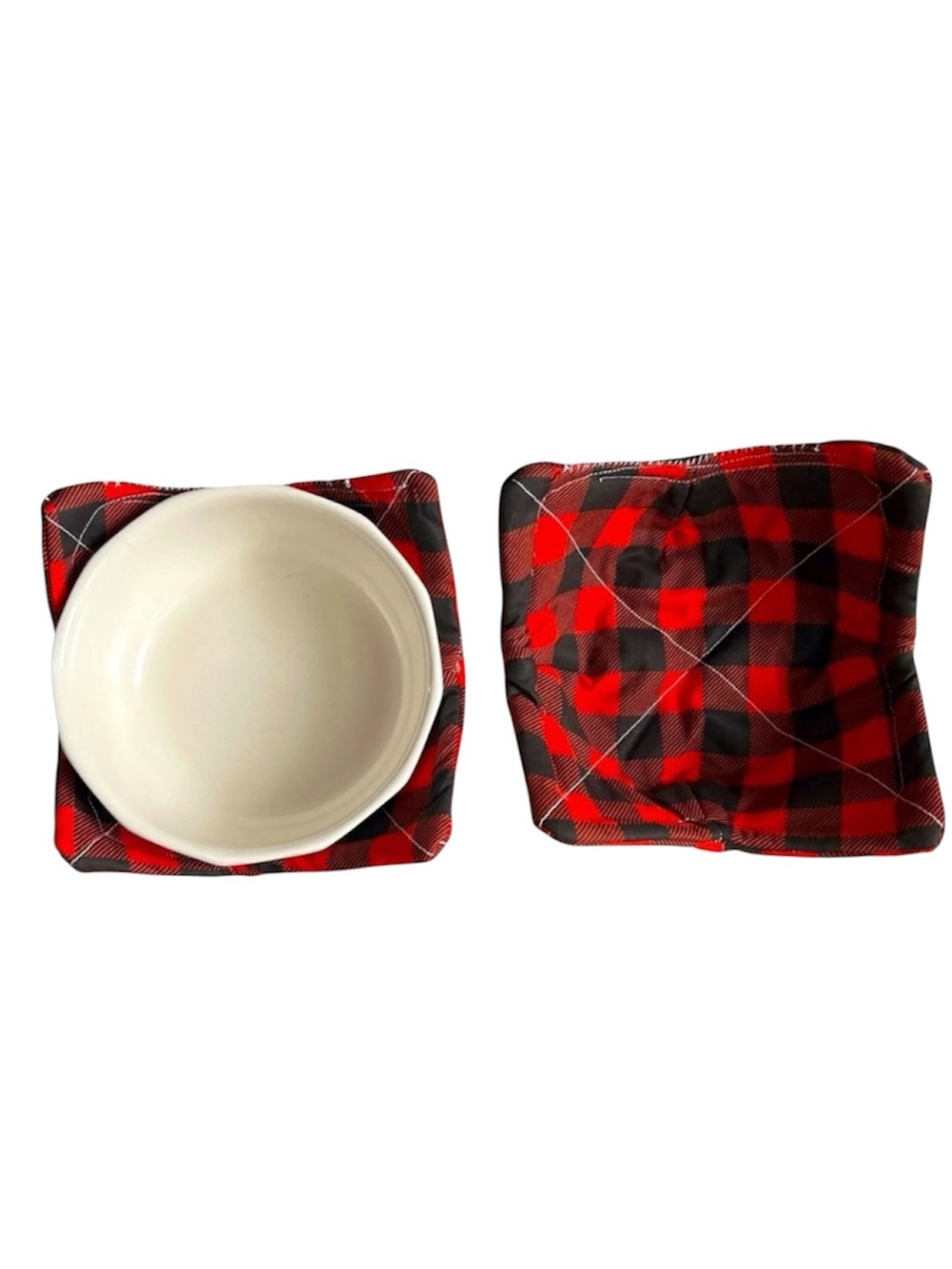 Hand Crafted Red Buffalo Plaid Bowl Cozy Set Cotton Microwaveable Cozies